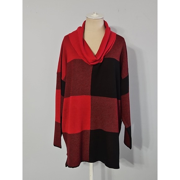 Calvin Klein Red & Black Colorblock Cowlneck  Pullover‎ Sweater Size XL - Picture 1 of 10